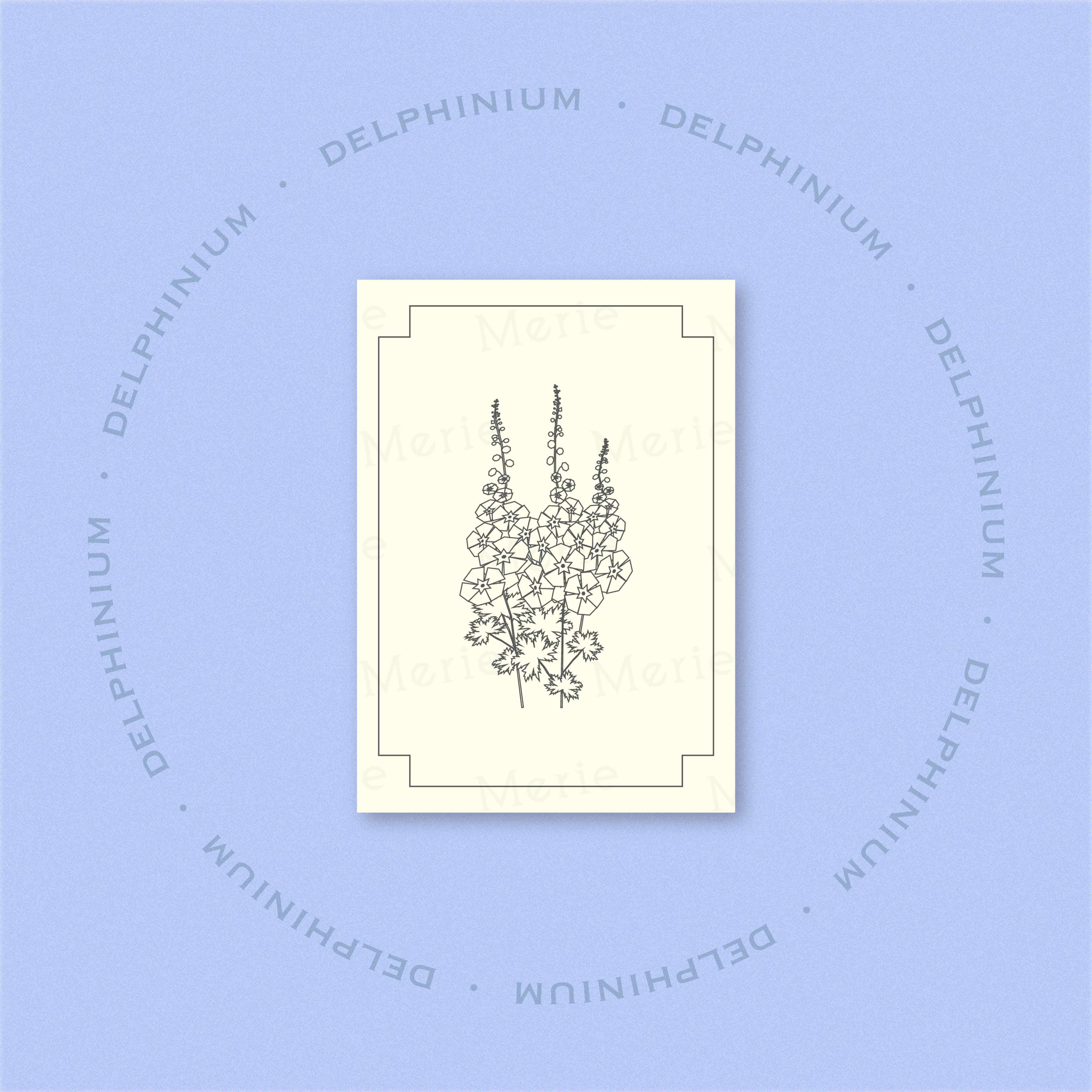 Postkarte mit Delphinium-Motiv