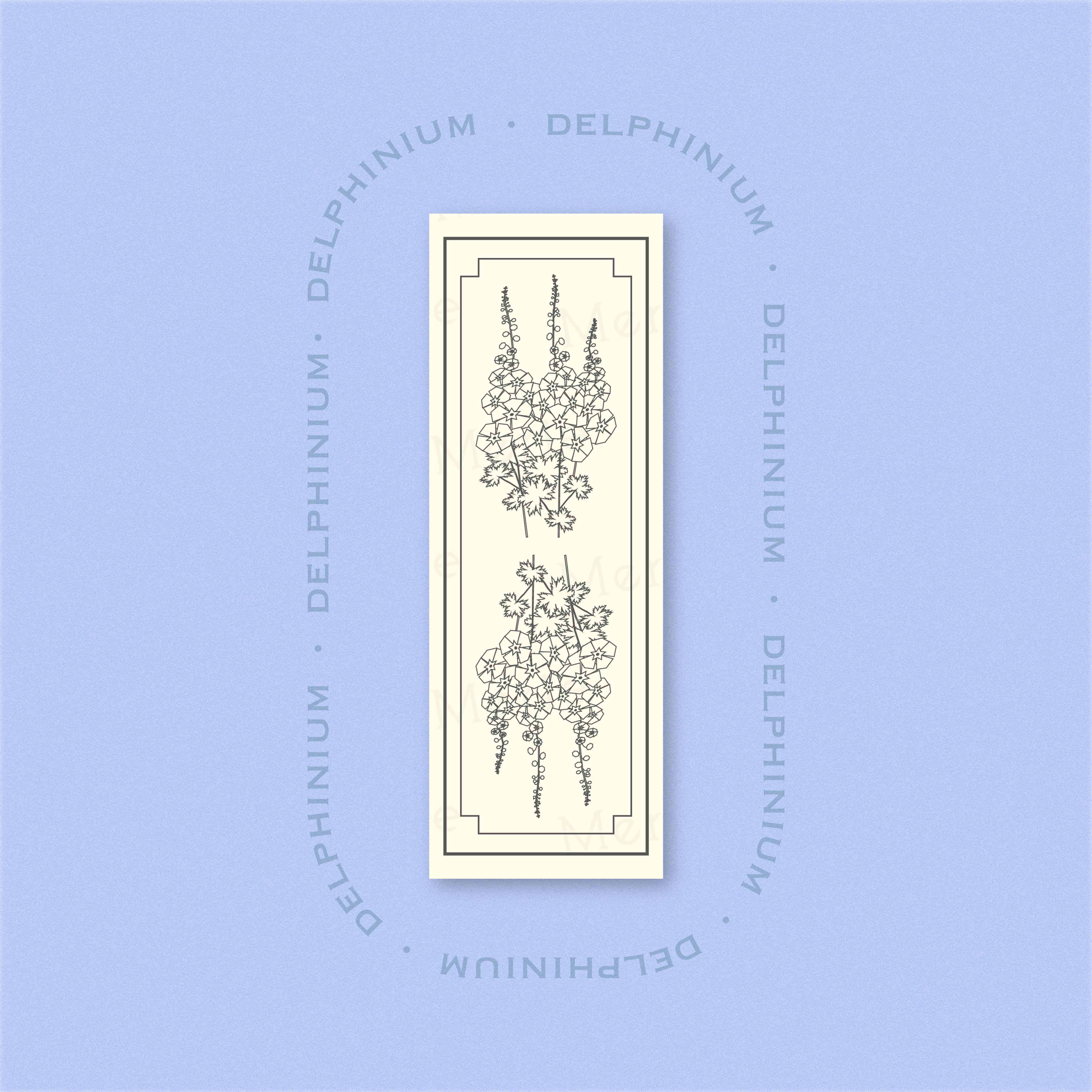 Lesezeichen mit Delphinium-Motiv